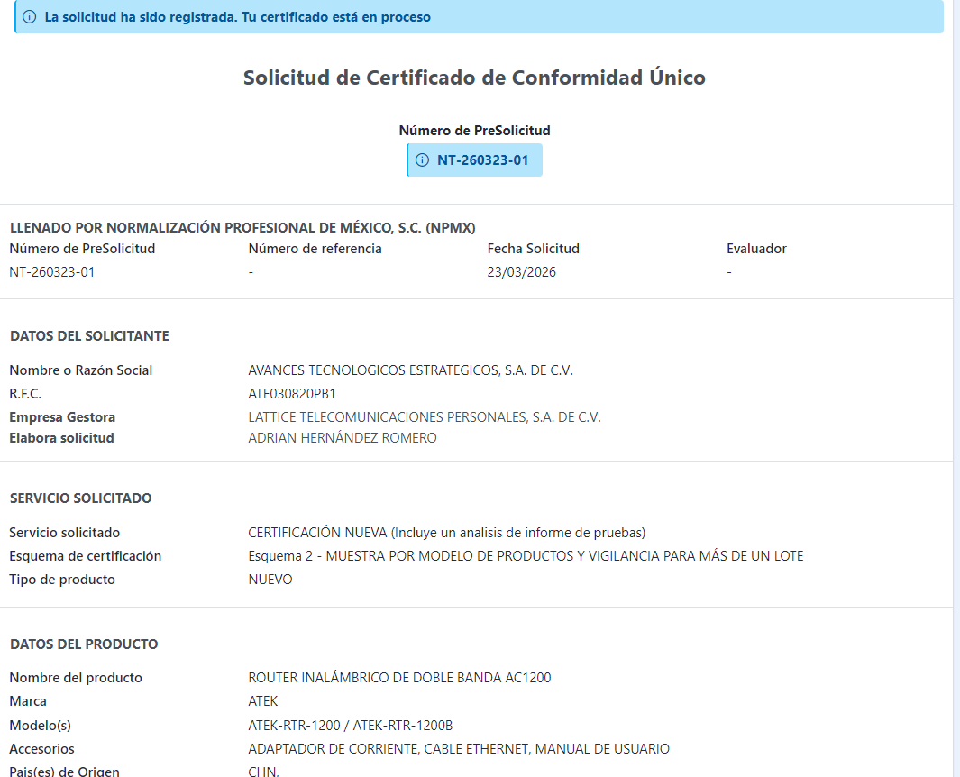 Pantalla de detalle de la solicitud